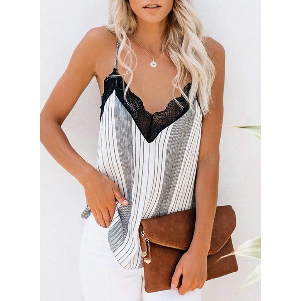 Happy Sailed Womens VNeck Lace Cami Tank Top Summer Sleeveless Blouse - NWOT - S